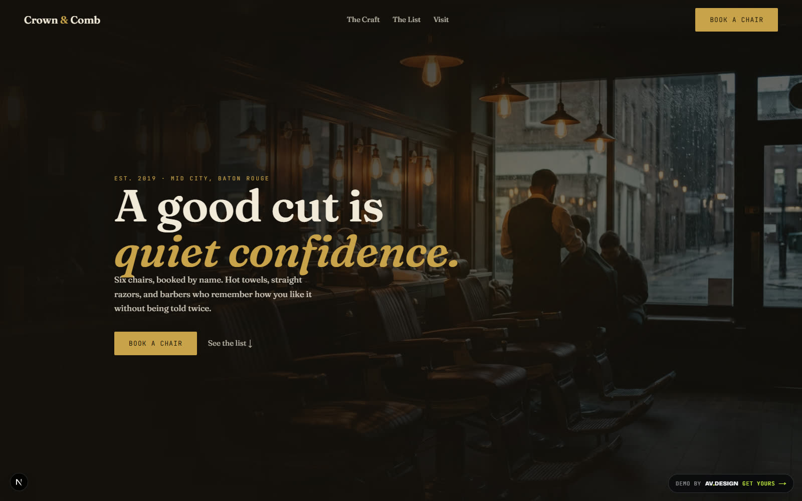 Crown and Comb barbershop demo with 3D barber pole