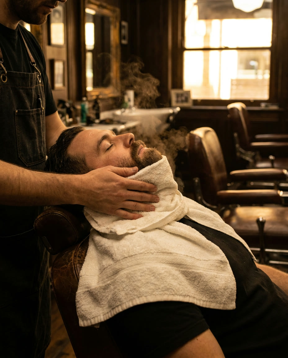 Hot towel wrapped for a straight razor shave