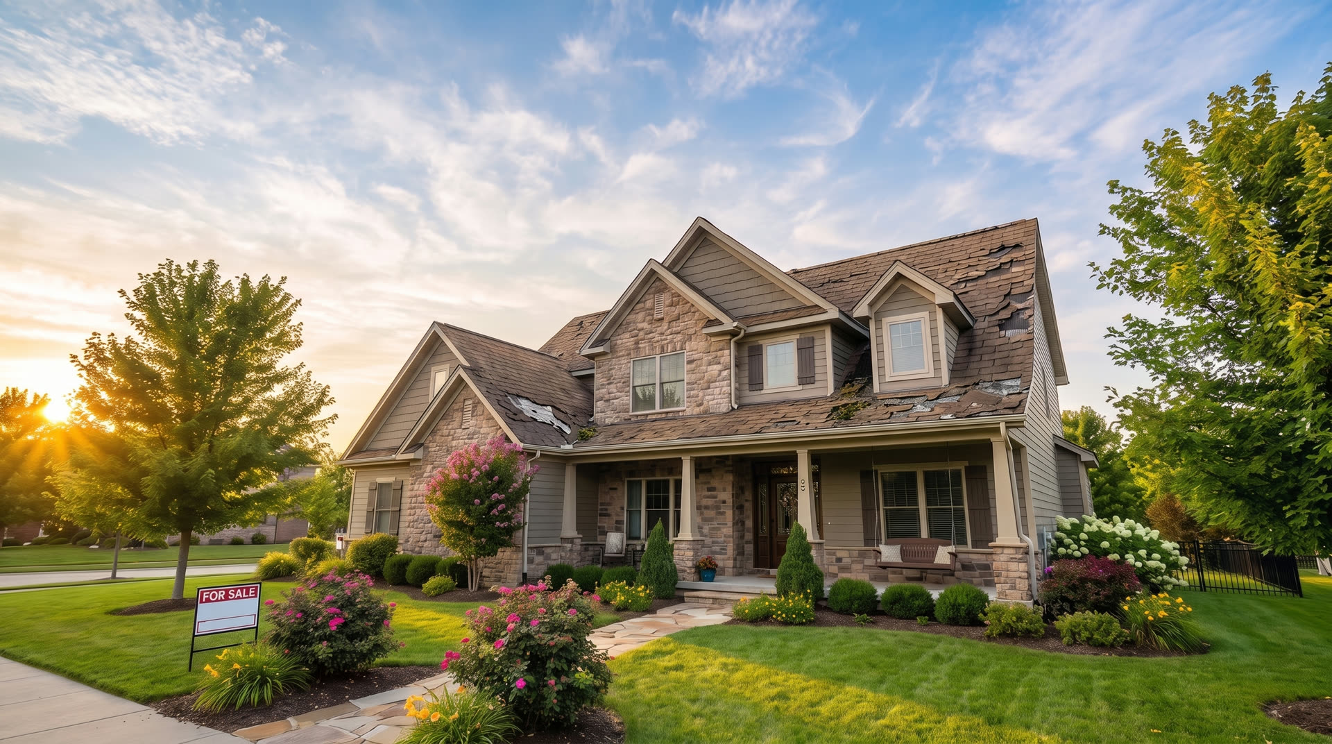 House with an old worn damaged shingle roof